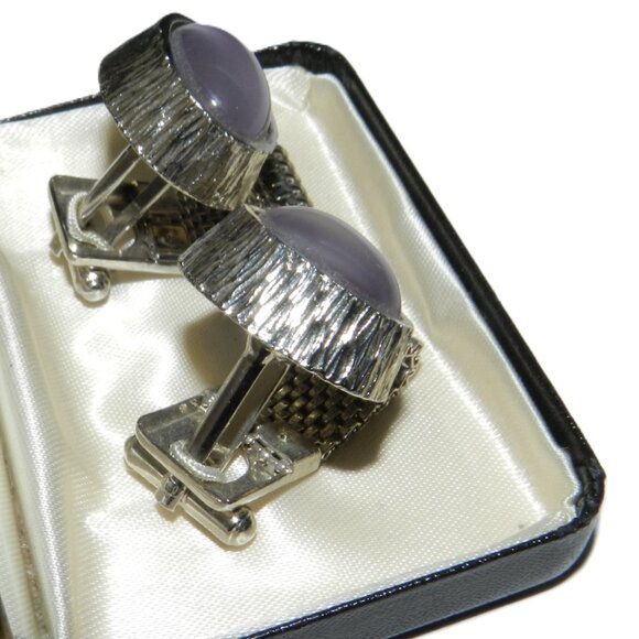 Vintage Envoy Blue Stone Cufflinks With Box Mens Jewelry Accessory - Picture 10 of 10